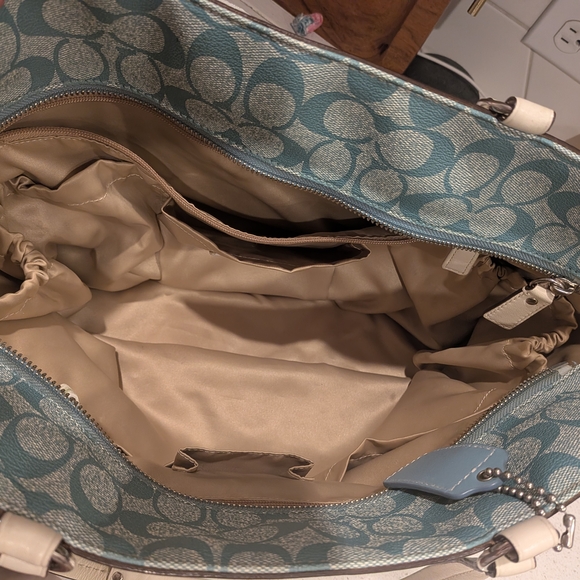 Coach Blue and Cream Signature Tote Bag - Picture 9 of 11